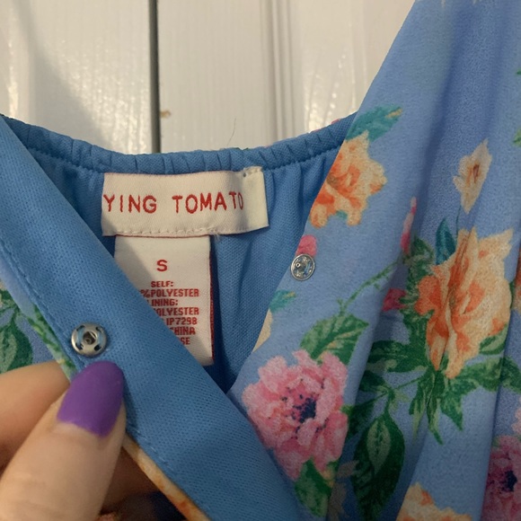 Flying Tomato Light Blue Ruffle Floral Romper US Size Small - Picture 8 of 8